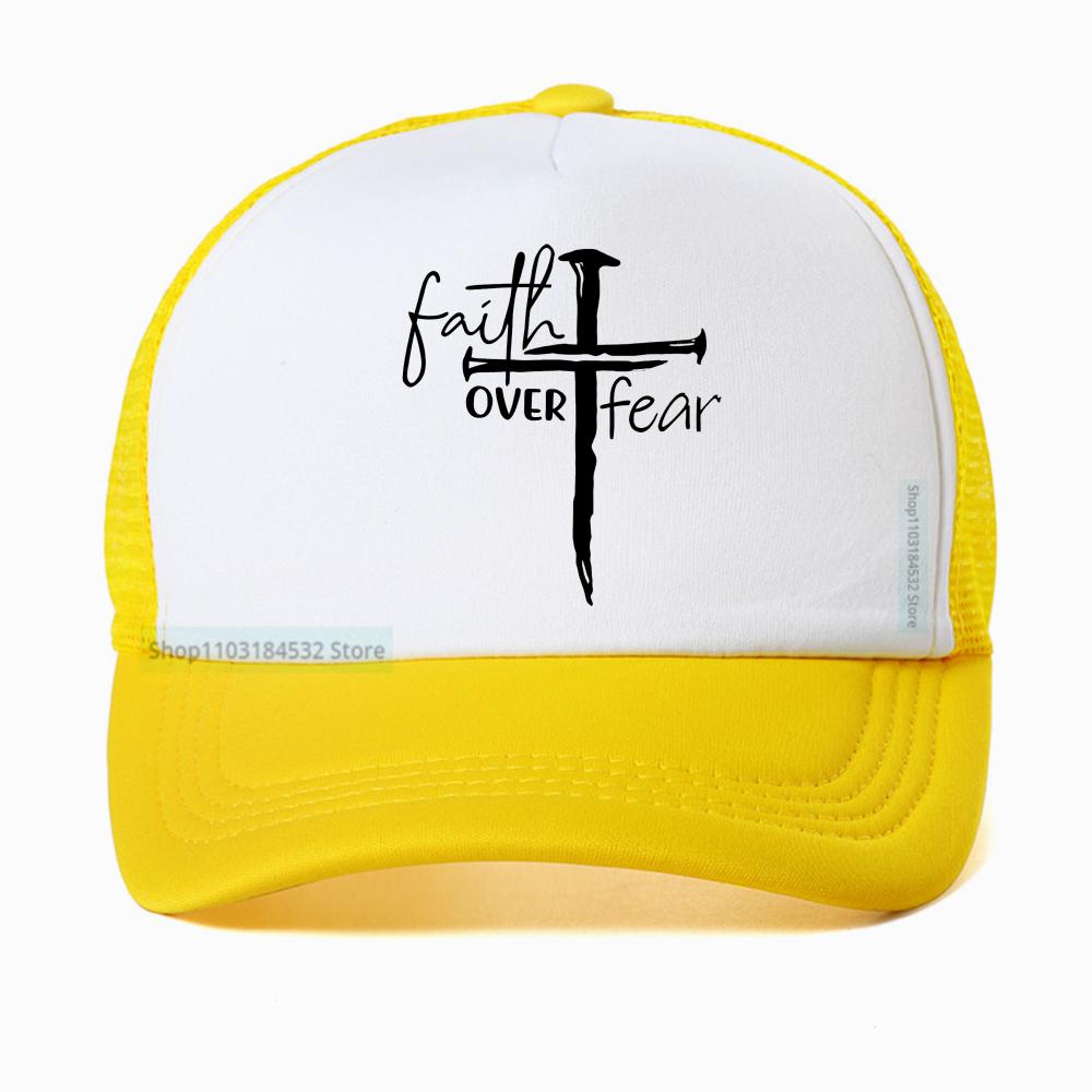 Unisexs Summer Fashion Casual Faith over Fear Letter Printed Baseball Cap Outdoor Breathable Mesh Trucker Hat Casquette