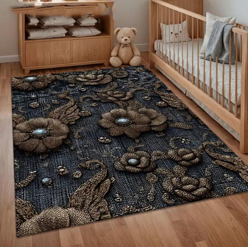 2D Printing Embroidery Sheep Flower Carpet Living Room Anti Slip Carpet Sofa Tea Table Bedside Dining Balcony Terrace Carpet