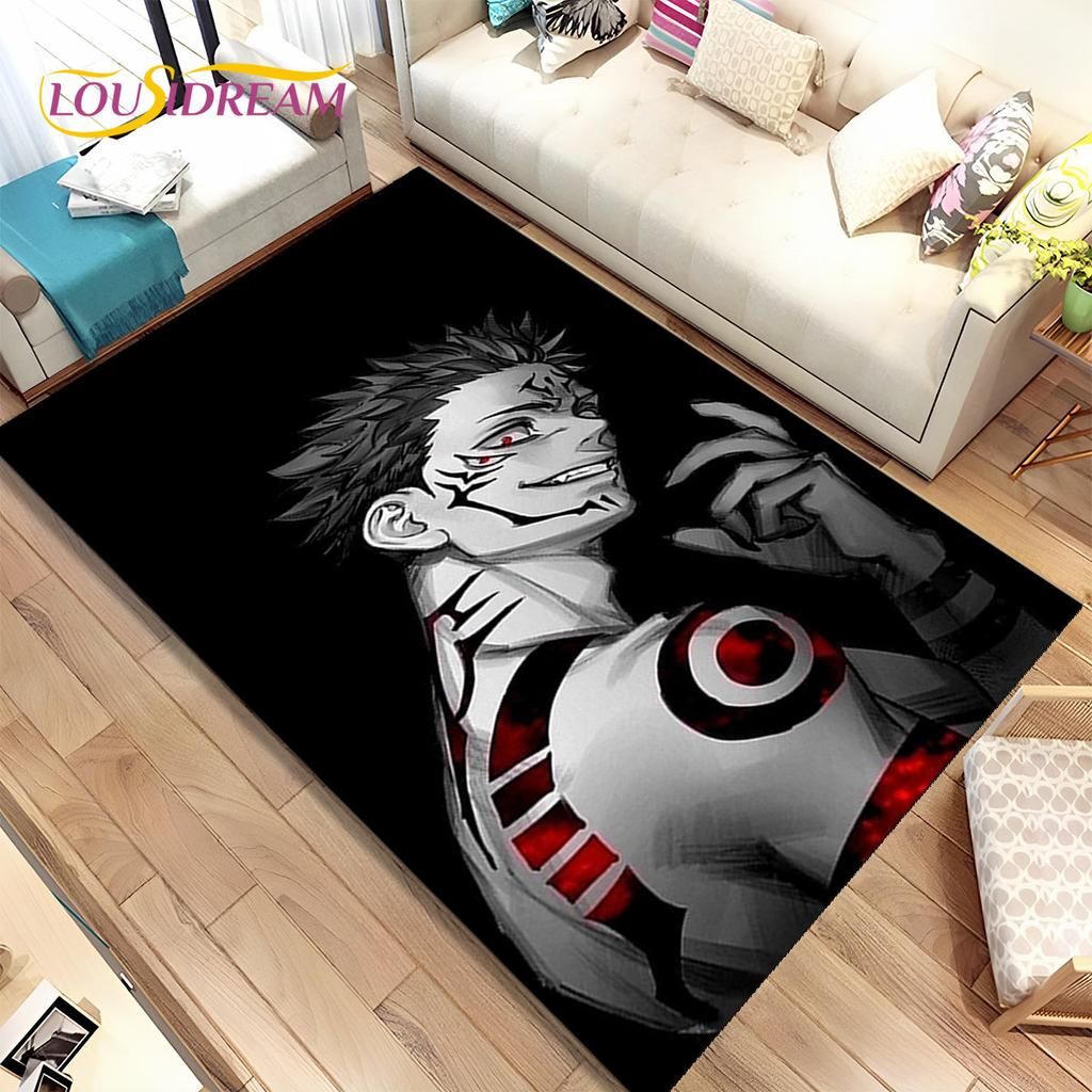 Tappeto Area Cartoon Anime Jujutsu Kaisen Grande, Tappeto per Soggiorno Camera da Letto Divano Zerbino Decorazione, Tappetino Antiscivolo per Bambini