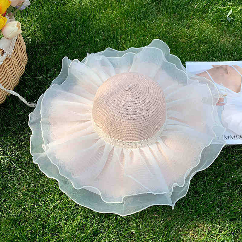 Women's Summer Lace Wide Brim Straw Hat Beach Sun Protection Woven Hat Full Face Coverage UV Protection Sun Hat