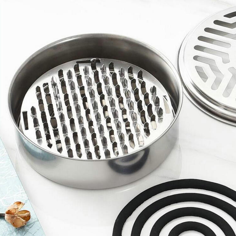 Popielniczka ze stali nierdzewnej z pokrywą, okrągła, wielofunkcyjna, uchwyt na spirale komary, ząbkowany uchwyt siatkowy, palenisko na kadzidła