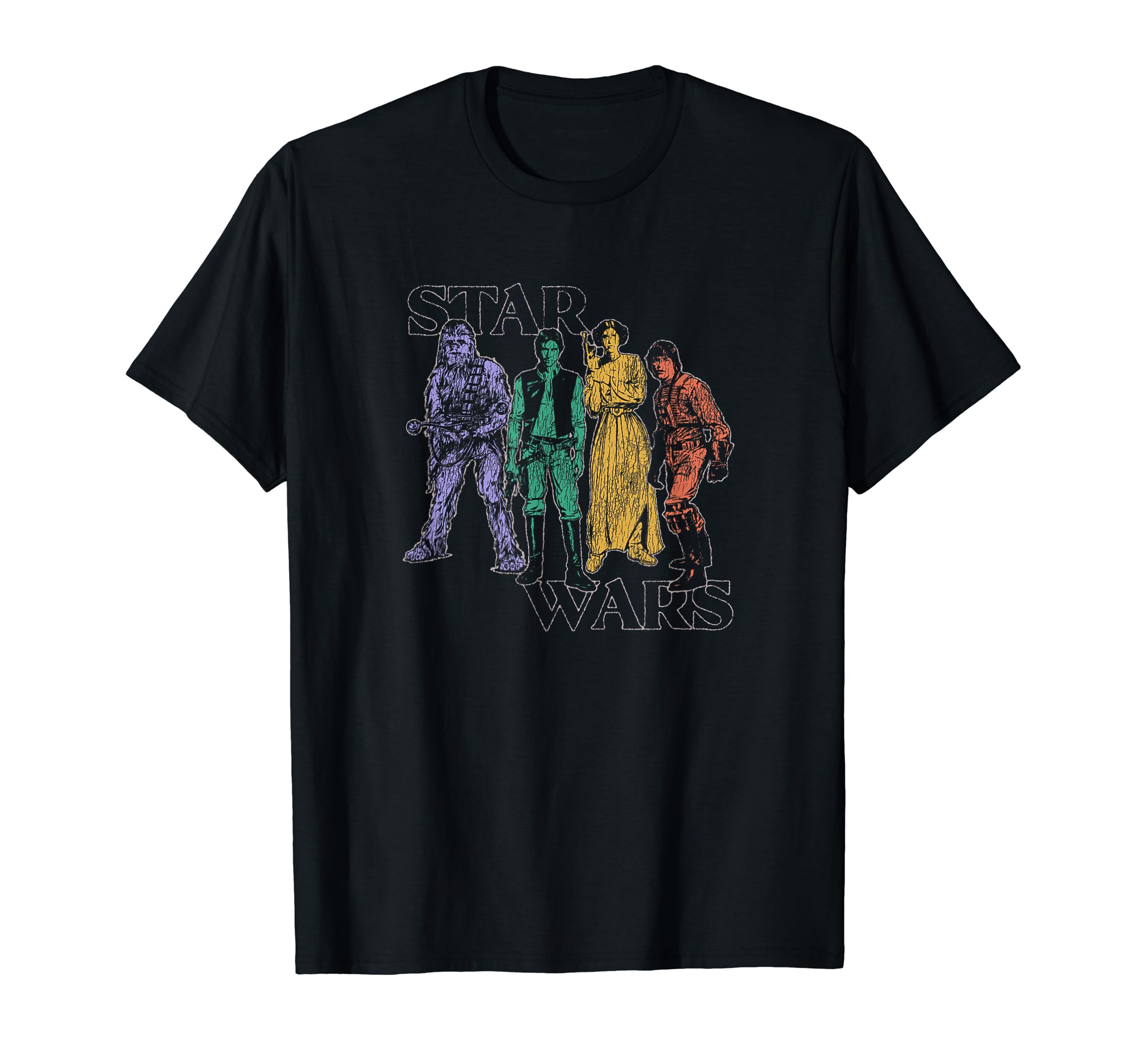 Star Wars Luke, Leia, Han Solo, Chewbacca Rainbow Color T-Shirt