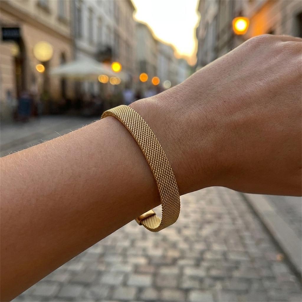 Stainless Steel Gold Color Twisted Bangles for Men Adjustable Wide-face Mesh Braided Cuff Bangles Classic Vintage Jewelry Gifts