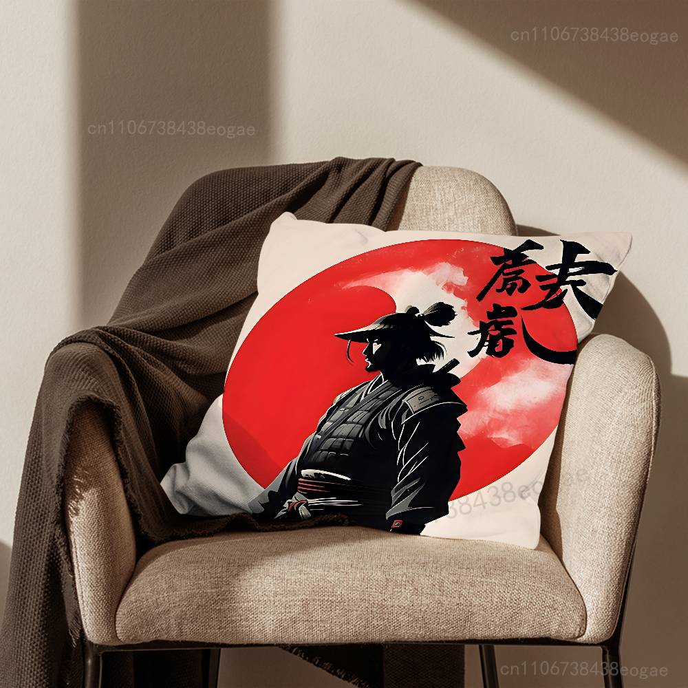 Japanese Bushido Samurai  Pillow Case Living Room Sofa Cushion Cover Suitable For Home Bedroom Decoration And Protector