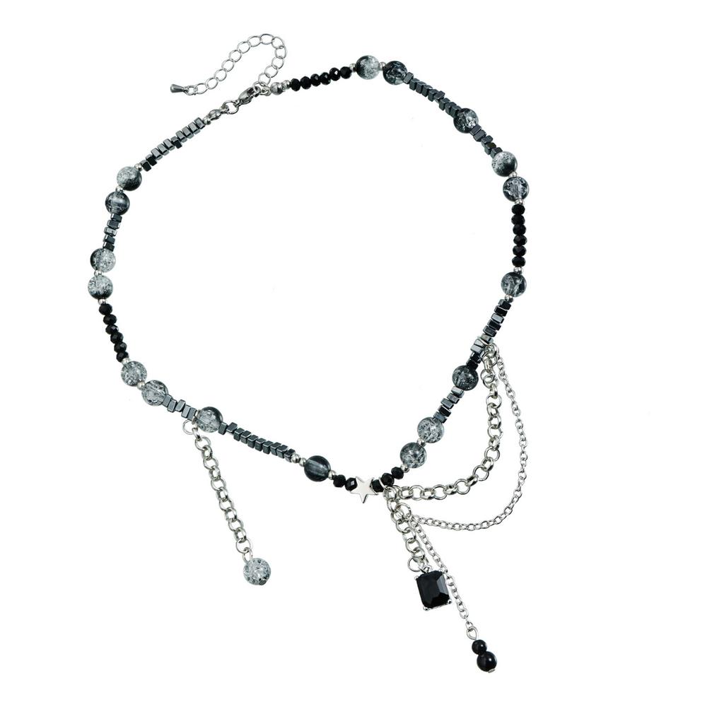 Dunkelgotische Mehrlagige Quasten Schlüsselbeinkette Verstellbare Länge Halskette Edgy Punk Legierungsschmuck Für Frauen Mädchen