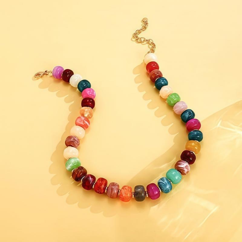 1Pcs Chunky Summer Beach Statement Jewelry Gifts Boho Colorful Acrylic Beaded Choker Necklace For Women