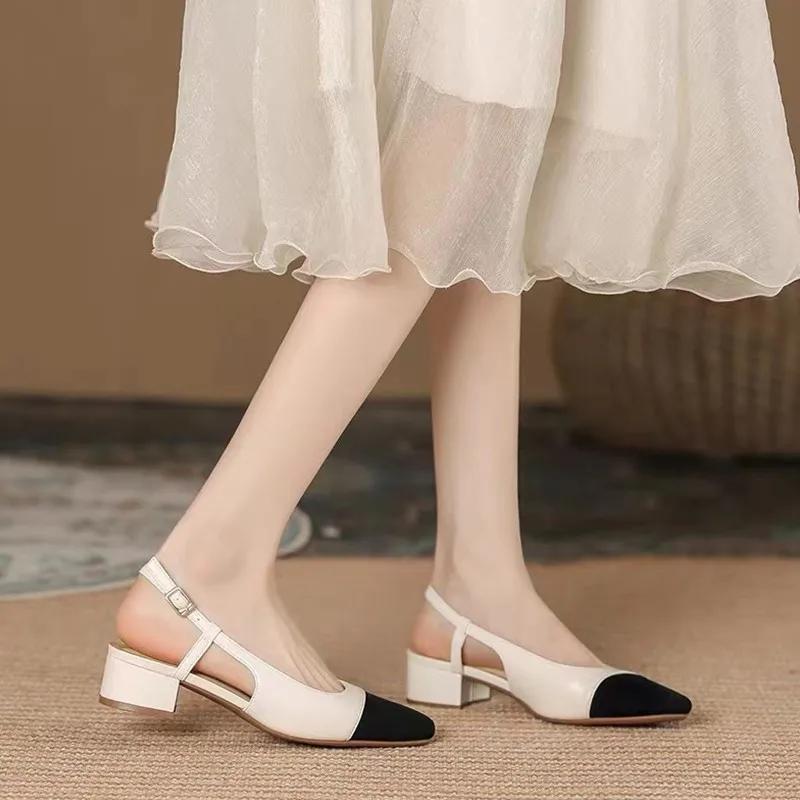 Fashion 2024 Summer Women's Sandals Elegant Mid Heel Toe Mules Comfortable Office Women's Shoes Buckle High Heels Women Zaptos Mujer