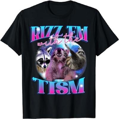 AETYOAJKLUoi Autyzm Zabawny Rizz Z Nim Z Tizmem Mem Autystyczny Opos Koszulka