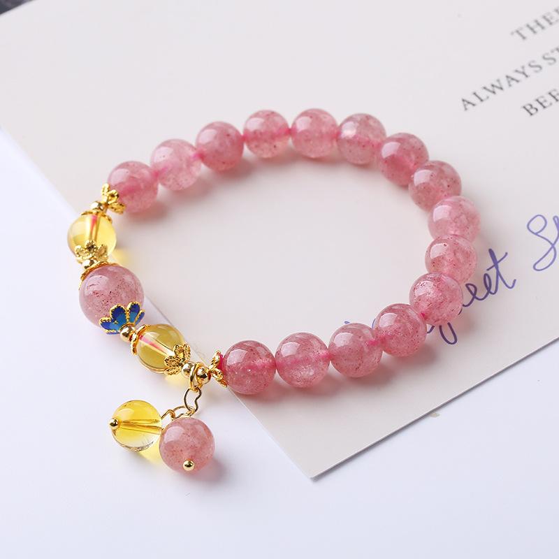 Natural Strawberry Crystal Bracelet Pink Crystal Bracelet Bangles Women Fashion Jewelry Accessories Gift