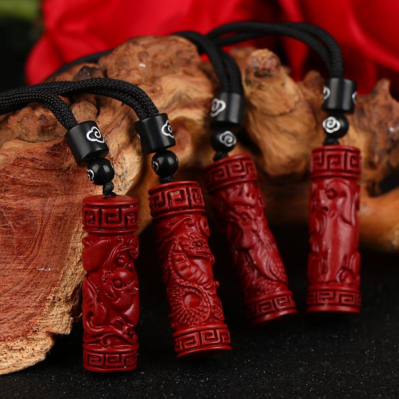 Luxuriöser roter Zinnober Anhänger Chinesisches Tierkreiszeichen Herzsutra Halskette Echter Naturschmuck Damen Accessoires Energie Geschenke