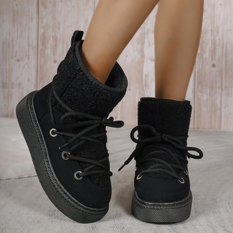 Fashion Fashion Lace Up Decoration Suede Snow Boots Soft Thick Bottom Medium Heel Cotton Boots Winter Warm Short Plush Shoes Plus Size