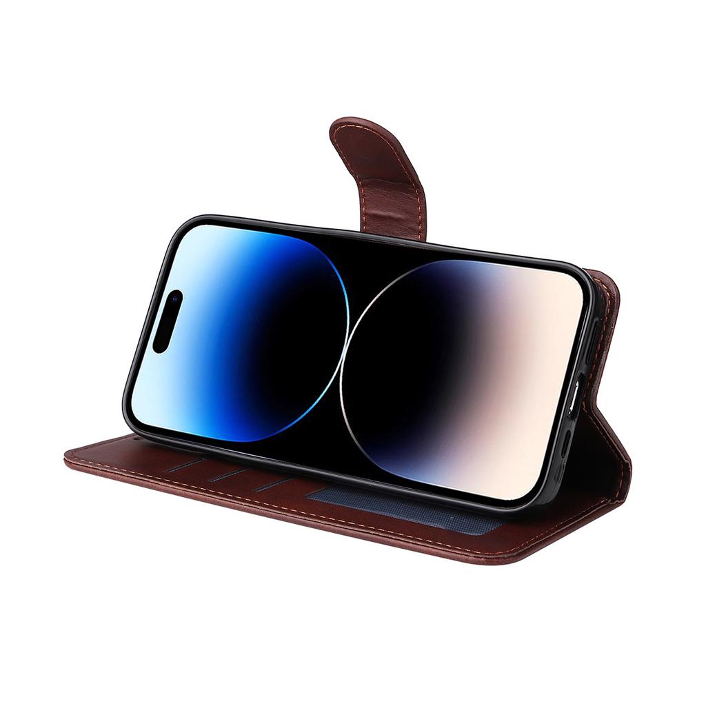 For iPhone 15 Pro PU Leather Wallet Case Phone Stand Cover with Tempered Glass