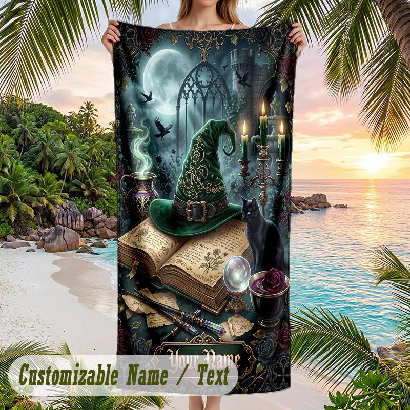 Witchcraft Theme Beach Towel Personalized Custom Name & Text Soft Quick Dry Beach Towel for Swimming Travel