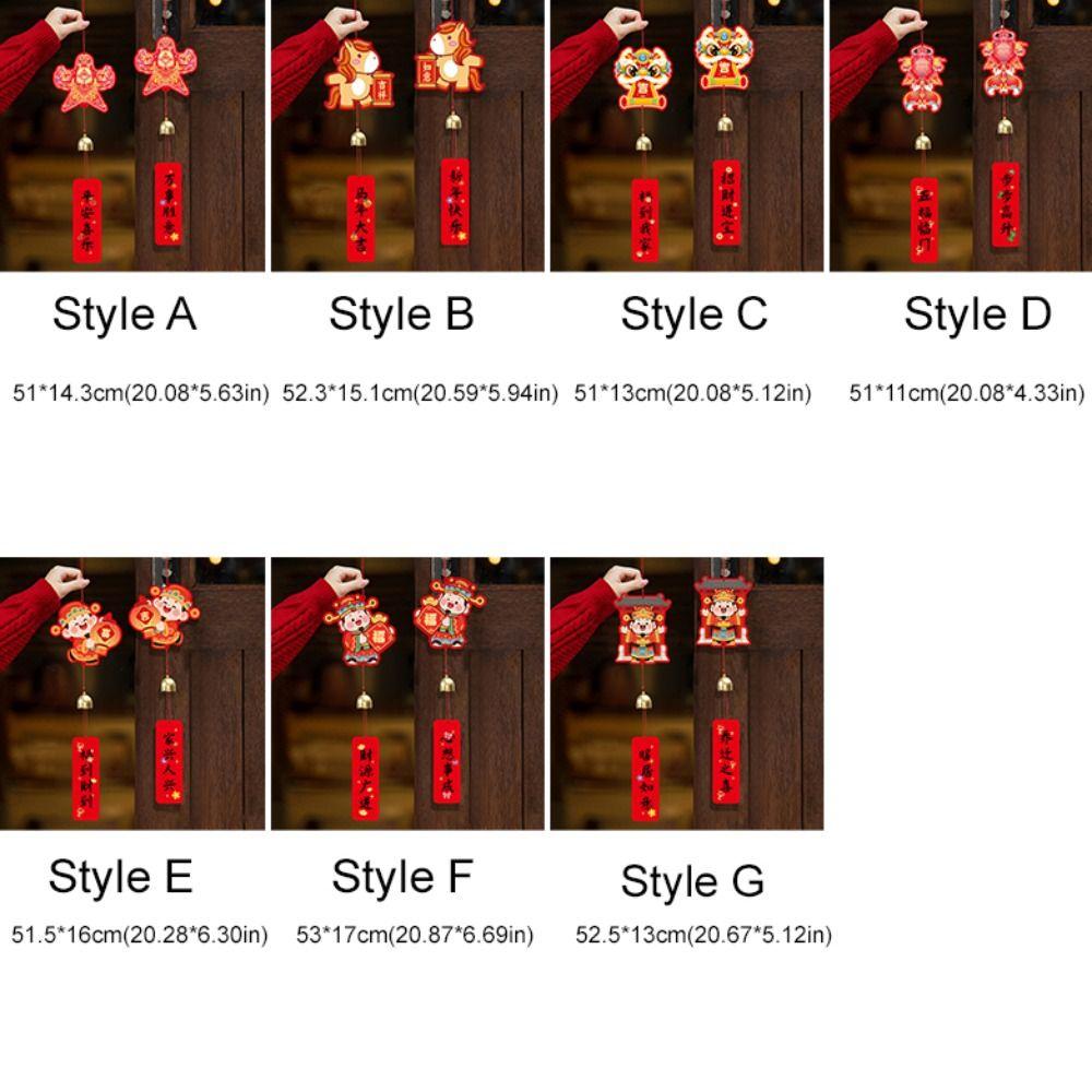 1 pair Blessings Printing Spring Festival Potted Plant Pendant Traditional Chinese Style Doorknob Wind Chimes With Bell