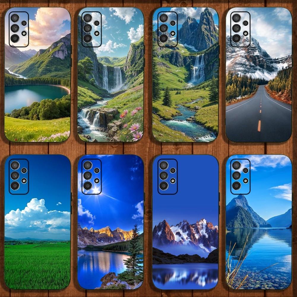 Waterfall nature Trees ship Phone Case For Samsung Galaxy A13,A21s,A22,A31,A32,A52,A53,A71,A80,A91 Soft Black Cover