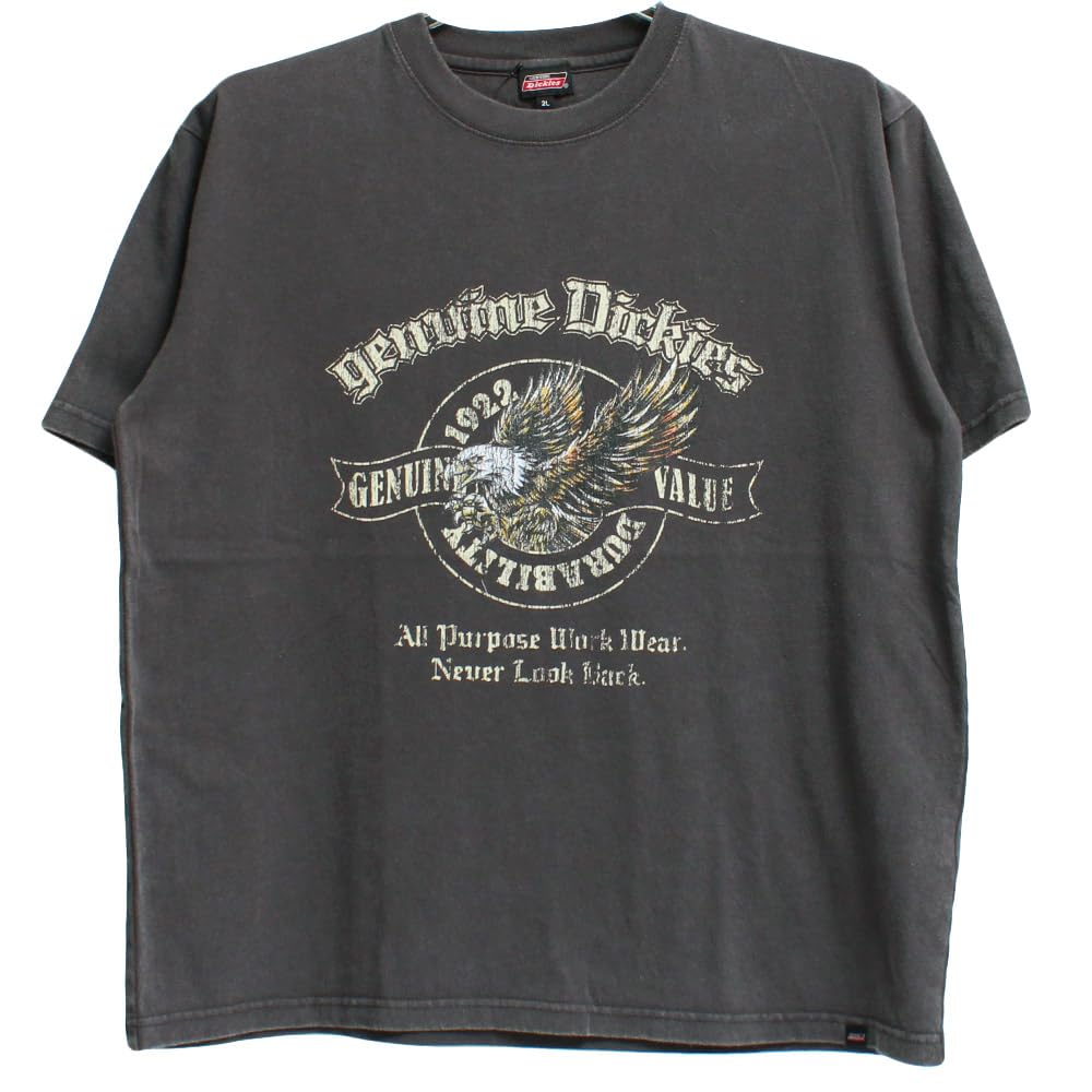 GENUINE DICKIES Men's Short Sleeve T-Shirt, Powder Bleached Print, Crew Neck, Size 3L, Black (50)