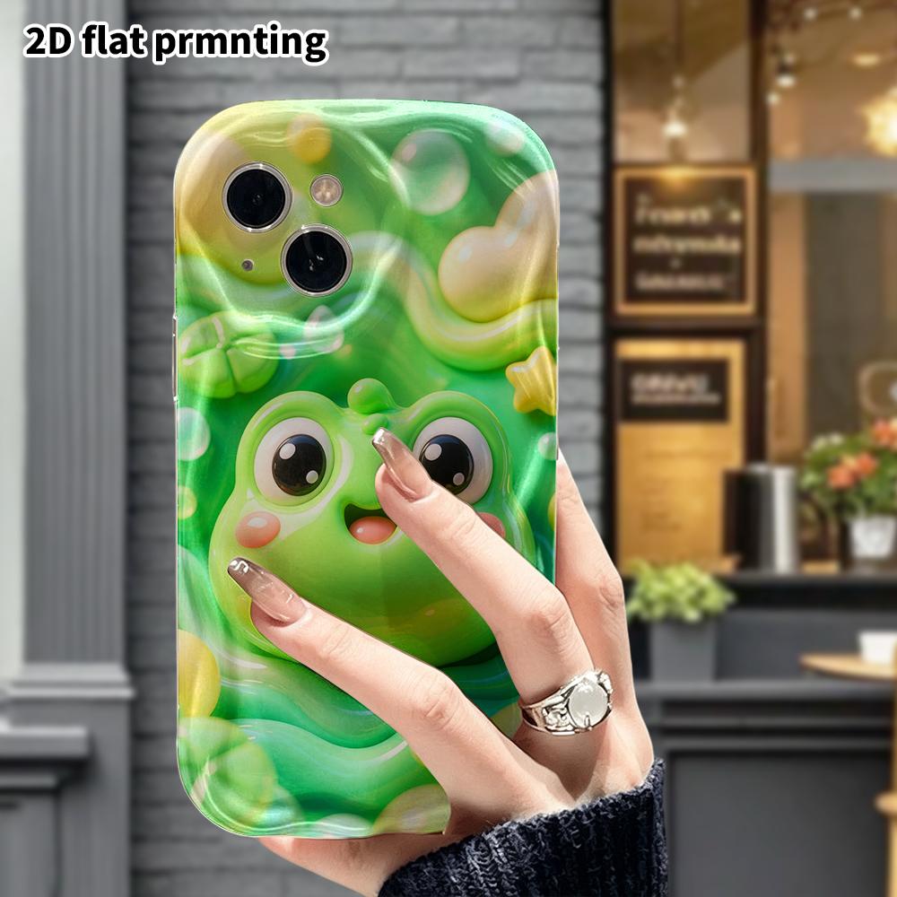 Phone Case: 2D flat design suitable for iPhone 18 17 16 15 14 13 Pro protective case, green little frog head, perfect Christmas and Halloween holiday