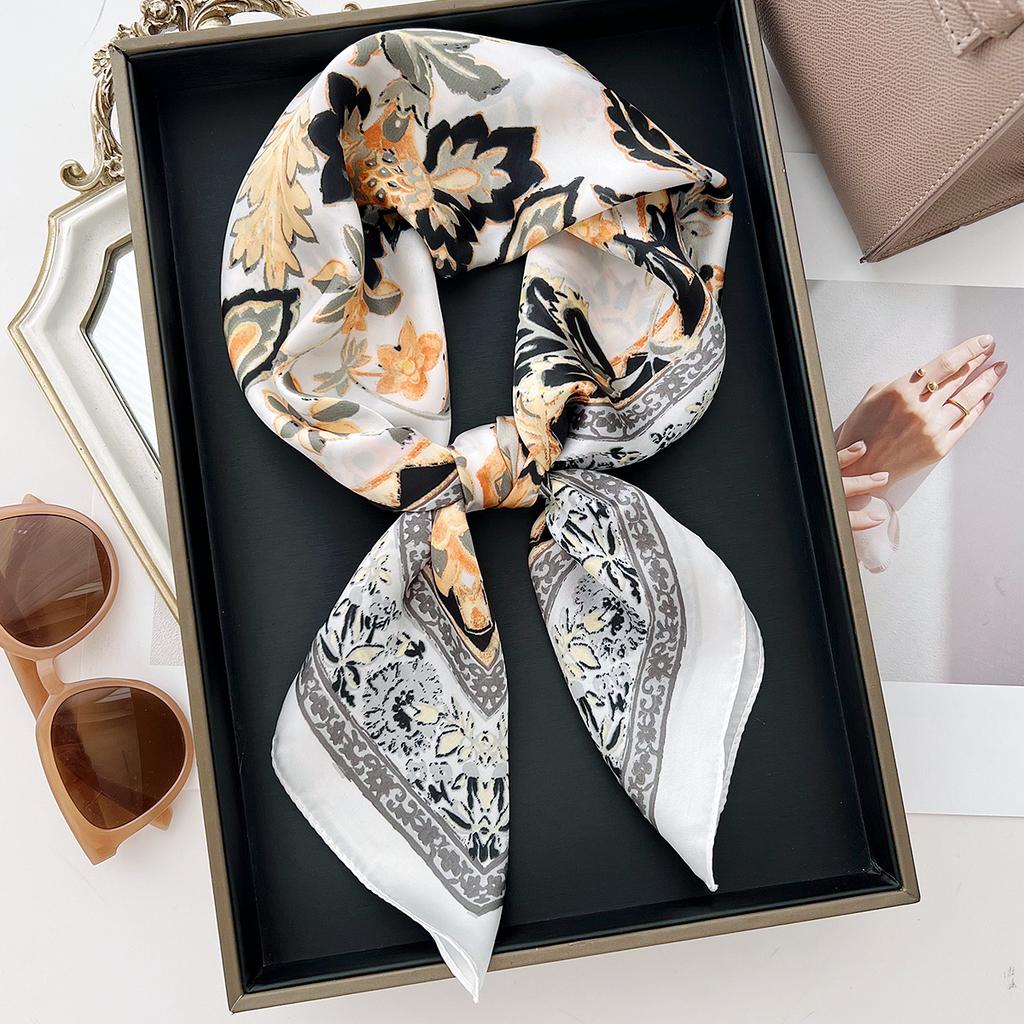 1116 New Korean Version Versatile Printed Decorative Silk Scarf Chinese Style Temperament Elegant Ribbon Tie Hair Tie Bag Small Scarf