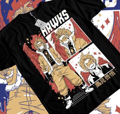 My Hero Academia Anime Wing Hero Hawks Keigo Takami T-Shirt Manga All Size