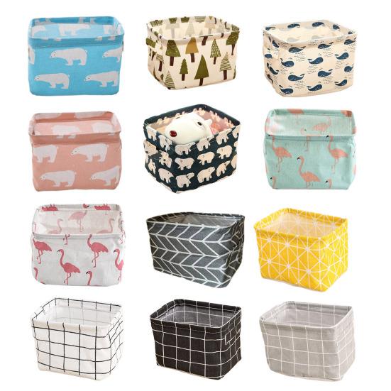Foldable Storage Basket with Handles Waterproof Large Capacity Cotton Linen Printed