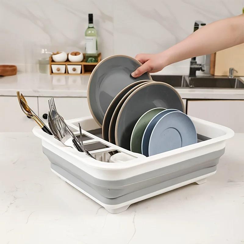 Collapsible Dish Drying Rack with Utensil Holder Plastic Space-Saving Dish Rack for RV Camping Travel Trailer Motorhomes Kitchen