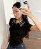 CHICKS Check Point Collared Short Sleeve T-Shirt Black