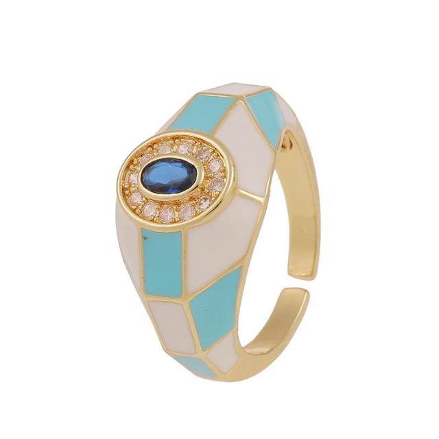 Fashion Trend Color Enamel Stitching Open Ring Dainty All -Match Contrast Finger Ring For Women Girls Geometric Jewelry Gifts