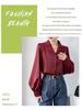 Women's Black Satin Shirt - 2026 Spring/Fall Loose Fit with Stylish Suit Collar and Long Sleeves