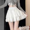 Plus Size White French Ballet Puffy Layered Ruffle A-Line High Waist Lace Skirt
