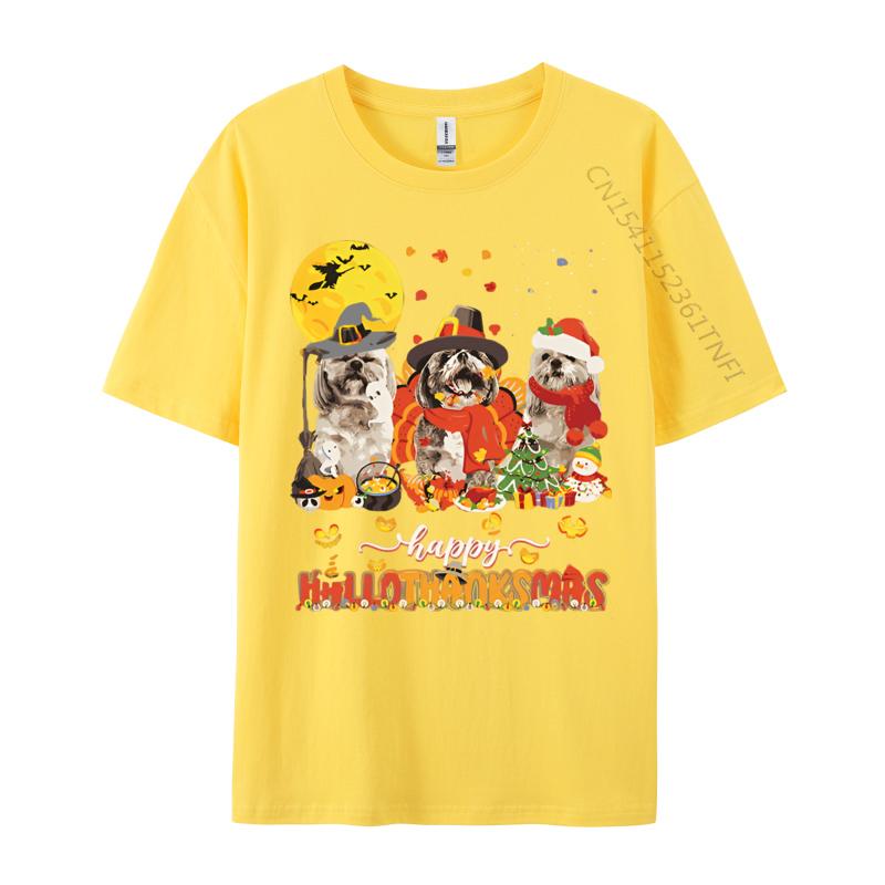 Happy Hallo Thanksmas Cute ShihTzu Tshirt Youth Top Cotton Tshirts 3D Printed Tees Hip Hop Beach