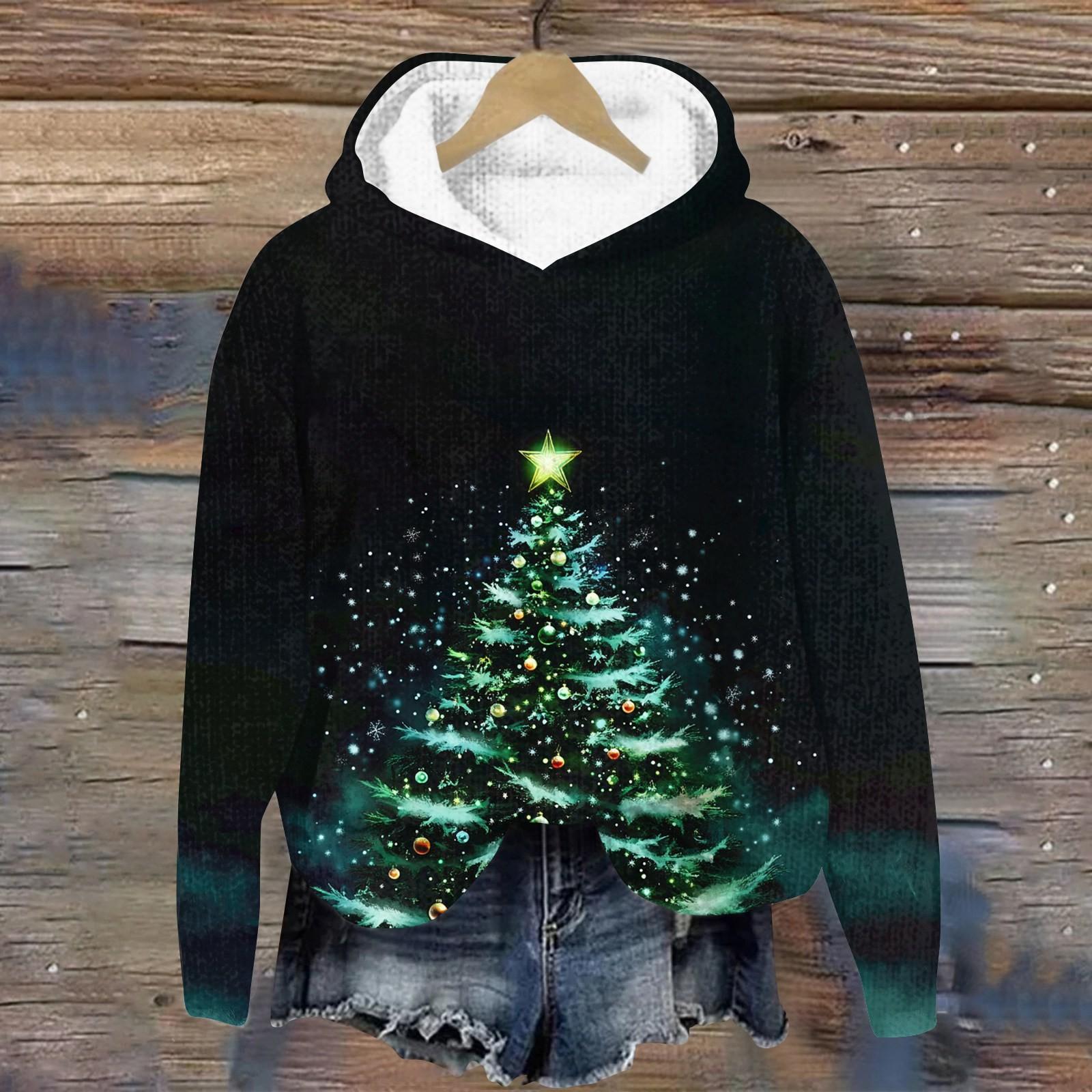 Женская мода повседневная вязанная кофта с длинным рукавом и рождественским принтом L чёрный