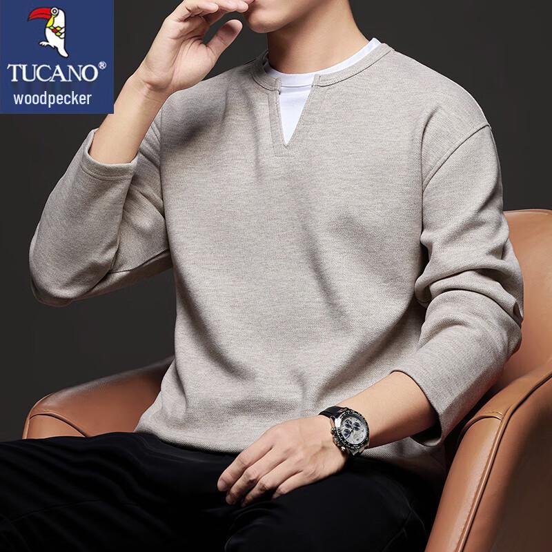 TUCANO Men's V-Neck Faux Two-Piece Long-Sleeve Sweatshirt