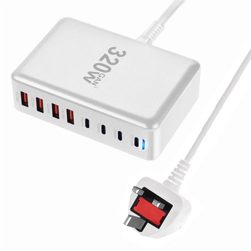 320W GaN Charger USB C Fast Desktop 8-port USB Type C PD Charger Fast Charge 3.0 USB Type C Fast Charger for iPhone15 14 Samsung