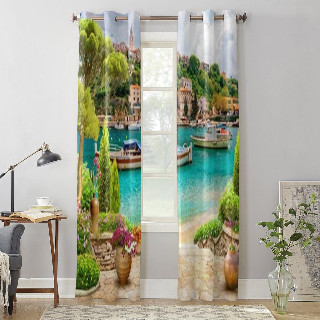 Eine Hafenstadt mit Booten Fenster Vorhänge für Wohnzimmer Schlafzimmer Luxus Modern Küchenvorhänge Stoff Vorhänge