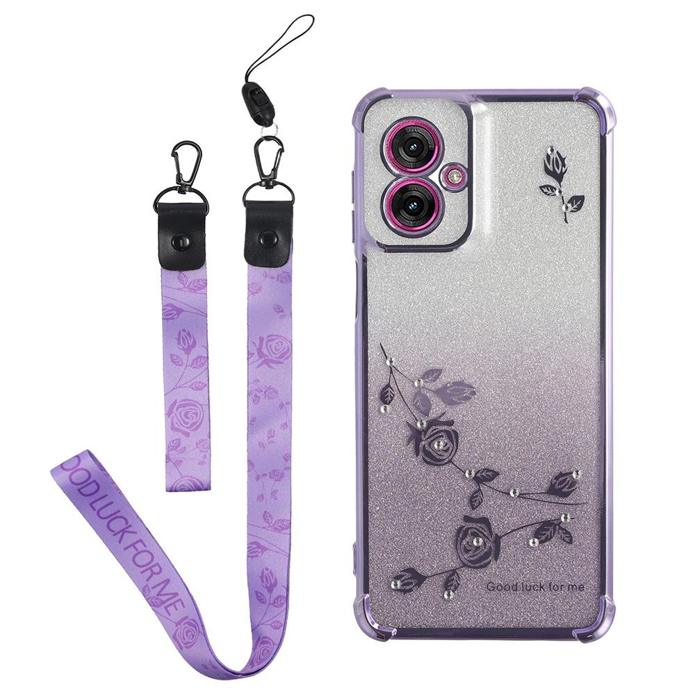 KADEM For Motorola Moto G55 5G Case Flower Pattern TPU Gradient Phone Cover with Lanyards
