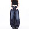 Womens High-Waisted Baggy Wide-Leg Denim Jeans Water Washed Blue Streetwear Style