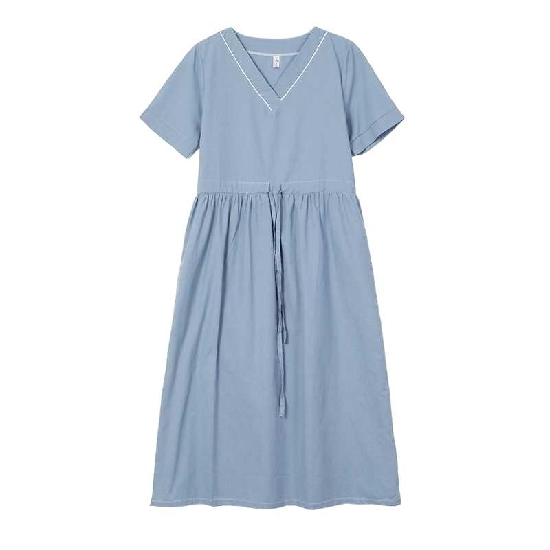 V-neck Mid-length Dress Summer New Retro Literary Large Swing A-line Skirt