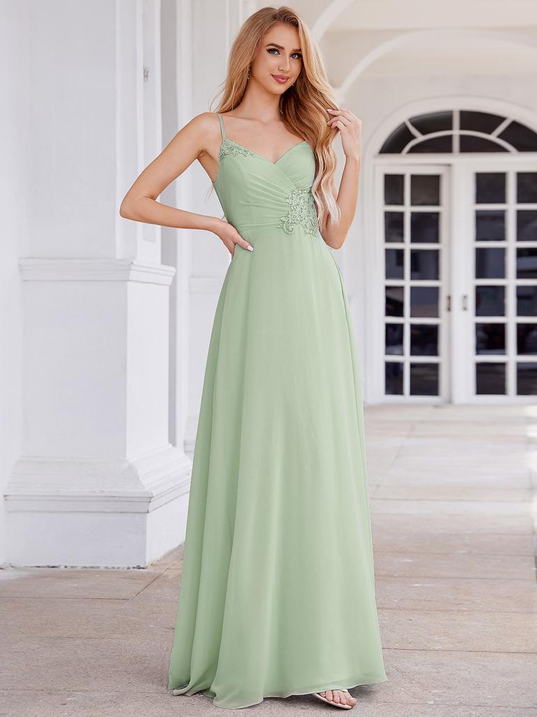 Ever-Pretty Women's A-Line Cross Back Sleeveless Pleated Chiffon Bridesmaid Dress With Embroidery Decoration