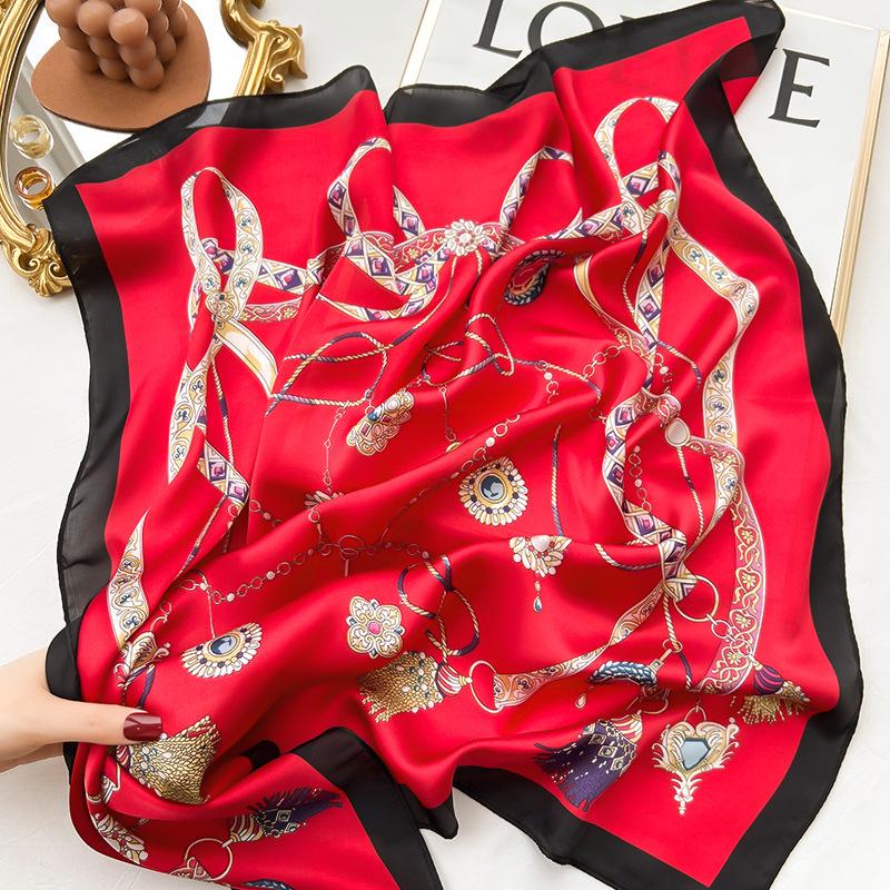Luxurious 70% Silk Korean Style Neck Scarf for Mom - High-End Oil Painting Design, Sun Protection Square Scarf