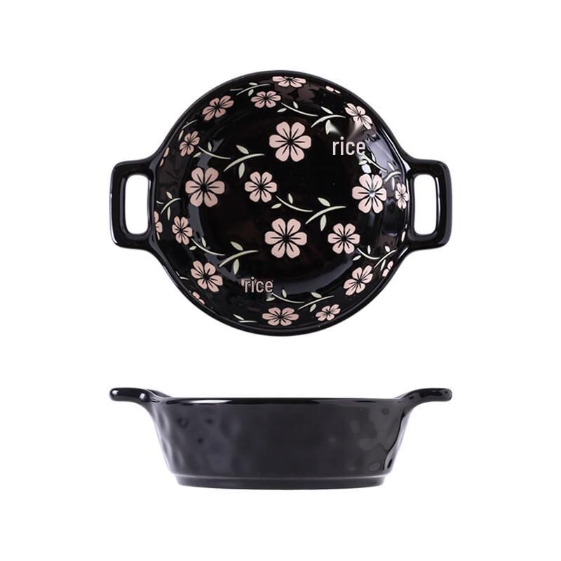 8-inch Embossed Underglaze Ceramic Double-Handle Bowl