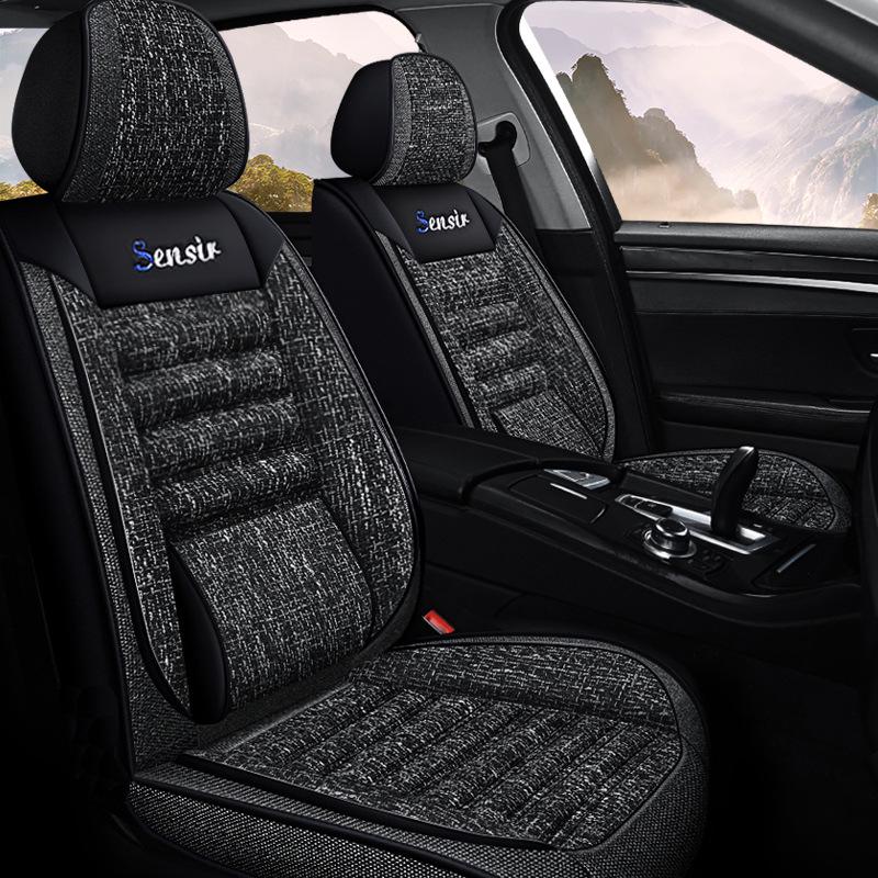 All-Season Breathable Cotton Linen Car Seat Cushion for Five-Seater, Full Surround, Comfortable and Simple Design