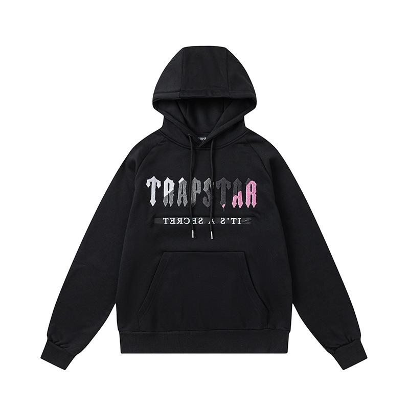 Trapstar towel embroidered letters fleece-lined zipper jacket, hooded sweatshirt pants, couple set