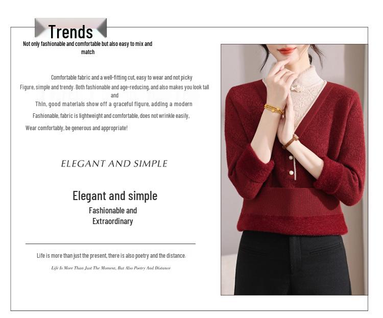 Women's Year of the Rat Winter Knit Top: Plus Velvet, Thickened Faux Two-Piece Sweater for Middle-Aged & Elderly