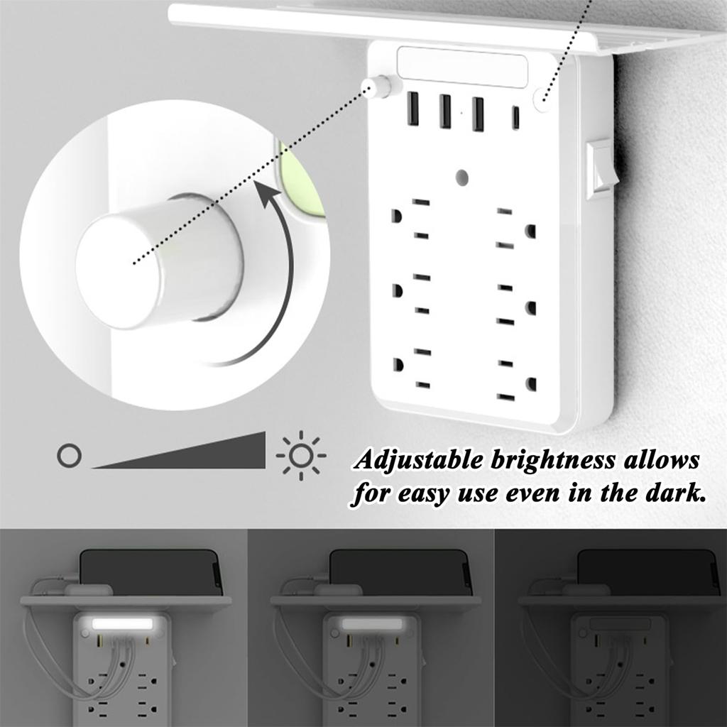 Wall Extender With Shelf Night USB Ports, 2025 New Wall Extender With Shelf Night, 9-in-1 Extended With Surge Protector For Next To Bed,Off