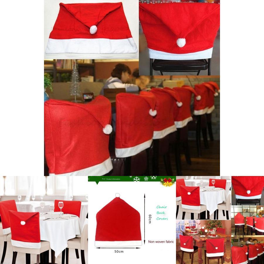 Festive Red Christmas Chair Cover With Santa Hat Design For Holiday Dinner Parties