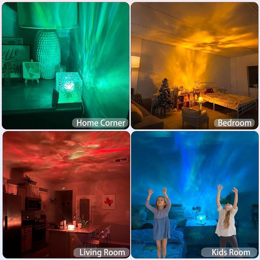 Night Light Projector Cube Light, Luminor the Cube Lamp, Corded Ocean Lamp, Northern Lights Projector Lights with 16 Colors and Dynamic Ripple Effect