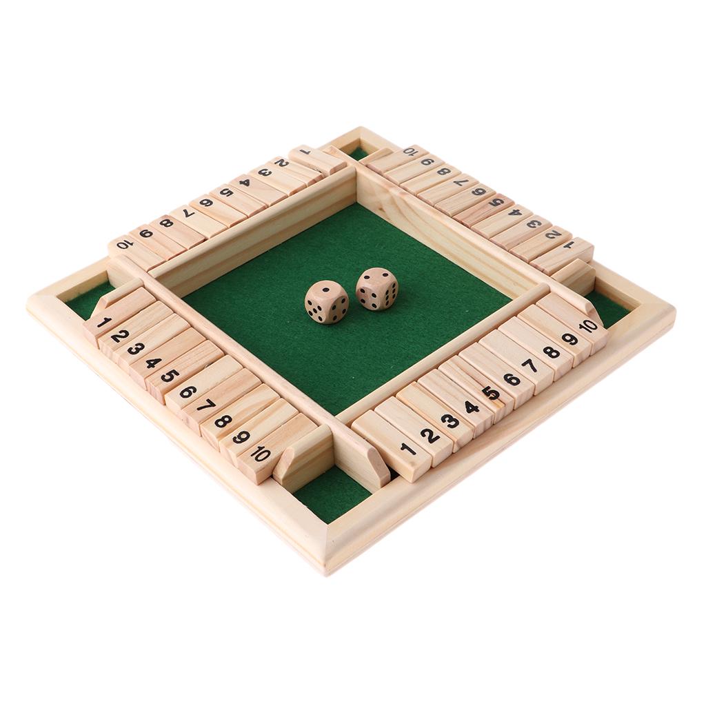 Deluxe Vierseitiges 10er Zahlen Shut The Box Brettspiel-Set Würfel Party Club Trinkspiele für Erwachsene Familien