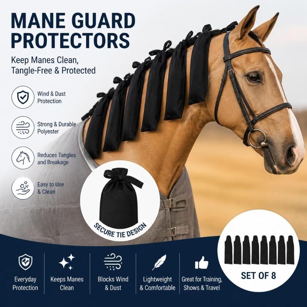 8pcs Woven Nylon Fabric Horse Mane Cover Bags Lightweight Woven Nylon Mane Bags Paddock Turnout