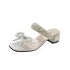 2024 New Fashion Summer Shoes Women Daily Party Club Pearls Beaded Rhinestone Bowknot Design Chunky Heel Sandals Sandalias Mujer