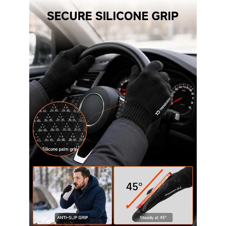 TRENDOUX Winter Gloves for Men Women - Upgraded Touch Screen Cold Weather Thermal Warm Knit Glove for Running Driving Hiking